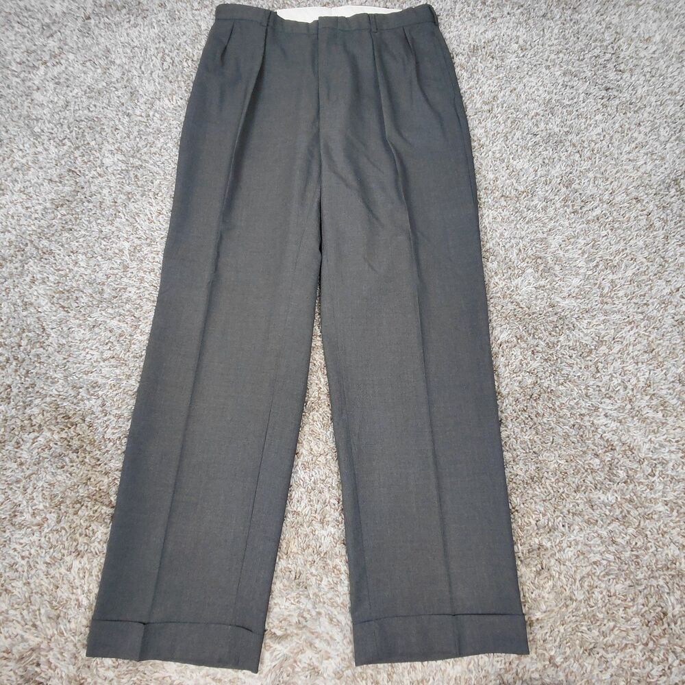 Vintage Polo Ralph Lauren Pants Mens 36x32 Fit 34x32 Wool Double Pleated Cuffed